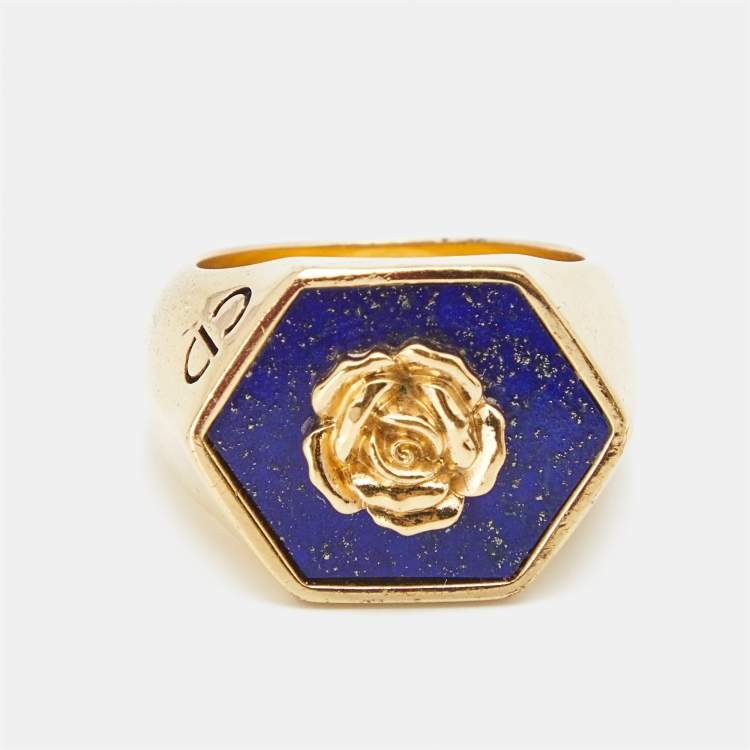 Pre Owned Dior Rose Ceramic Gold Tone Ring 55