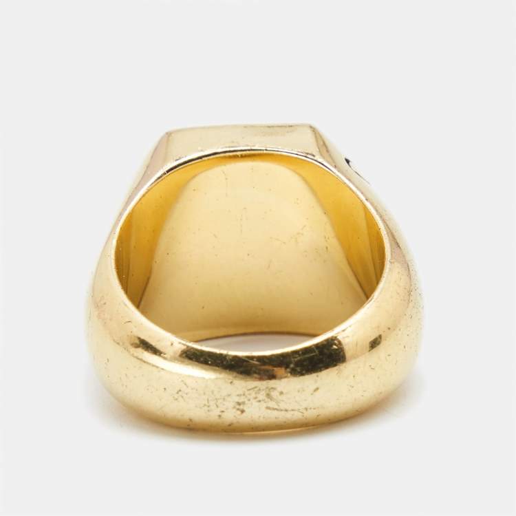 Pre Owned Dior Rose Ceramic Gold Tone Ring 55