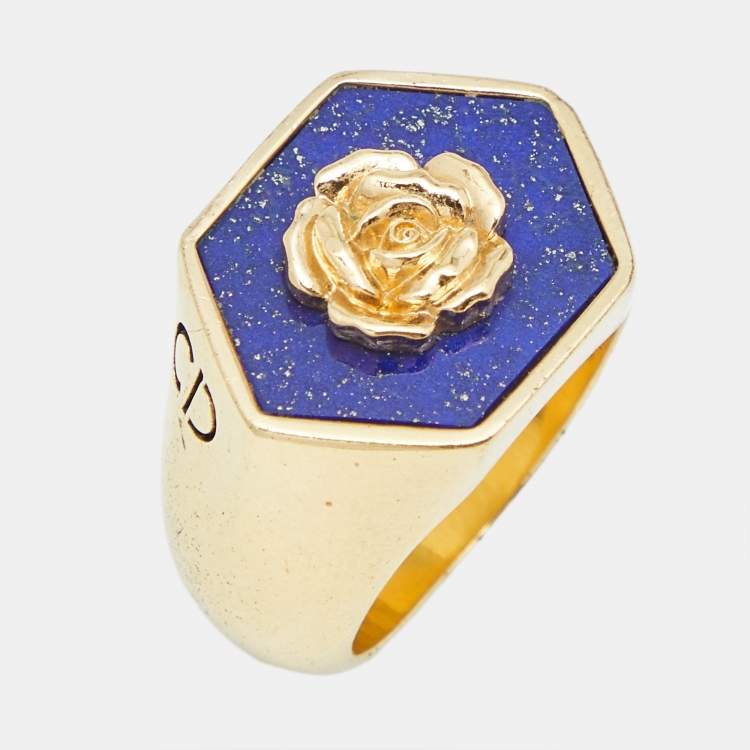 Pre Owned Dior Rose Ceramic Gold Tone Ring 55