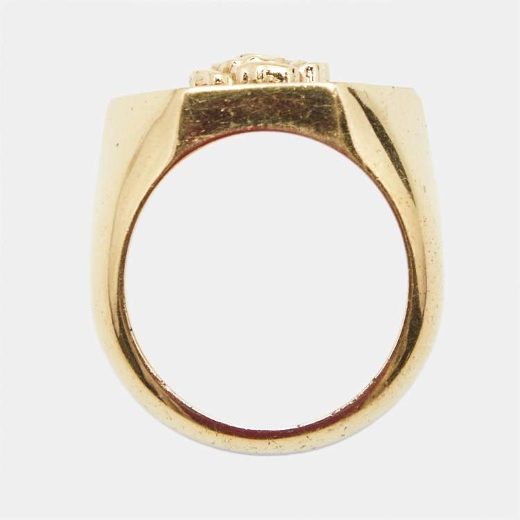 Pre Owned Dior Rose Ceramic Gold Tone Ring 55