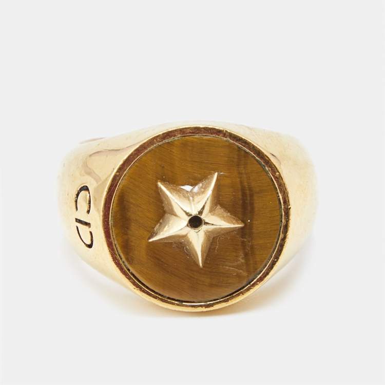 Pre Owned Dior CD Tigers Eye Gold Tone Ring Size 53
