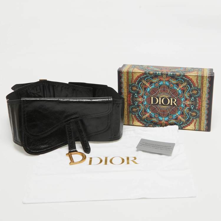 Pre Owned Dior Black Glossy Leather Saddle Wrap Belt