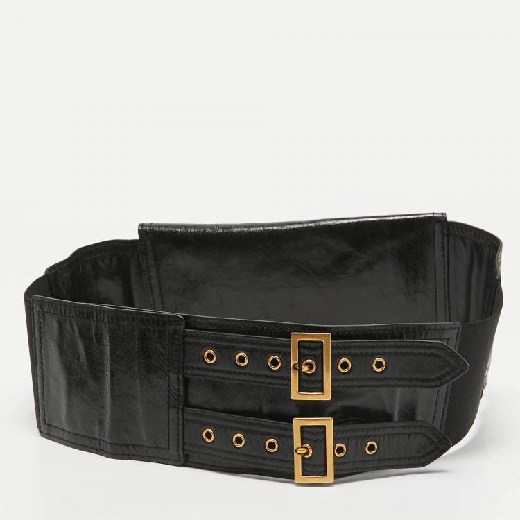 Pre Owned Dior Black Glossy Leather Saddle Wrap Belt