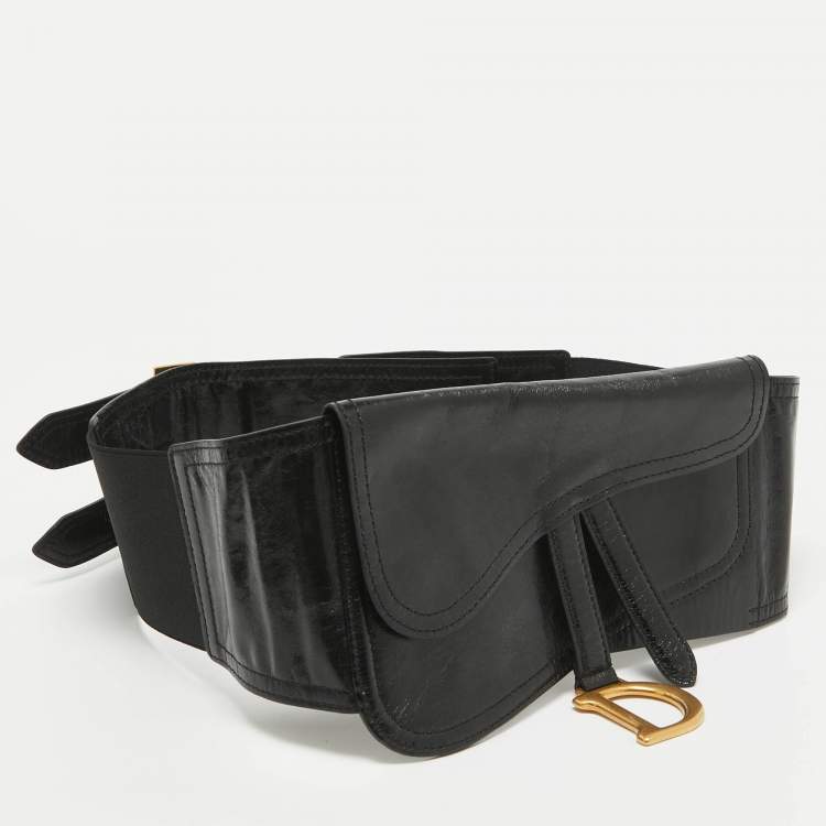 Pre Owned Dior Black Glossy Leather Saddle Wrap Belt