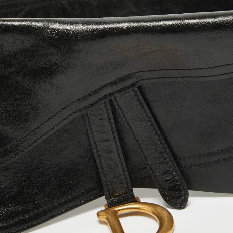 Pre Owned Dior Black Glossy Leather Saddle Wrap Belt