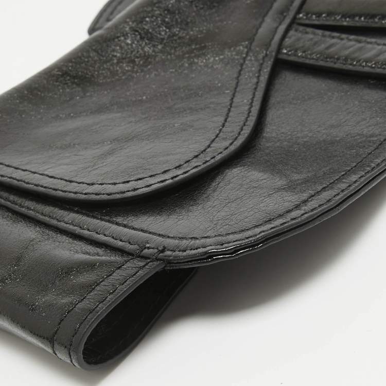 Pre Owned Dior Black Glossy Leather Saddle Wrap Belt