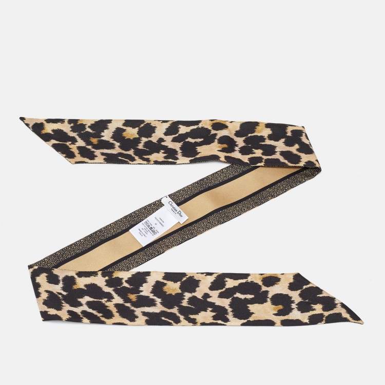Pre Owned Dior Beige/Black Leopard Print Silk Mizza Mitzah Scarf
