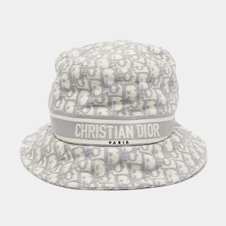 Pre Owned Christian Dior Grey Oblique Jacquard Bucket Hat