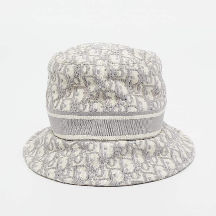 Pre Owned Christian Dior Grey Oblique Jacquard Bucket Hat