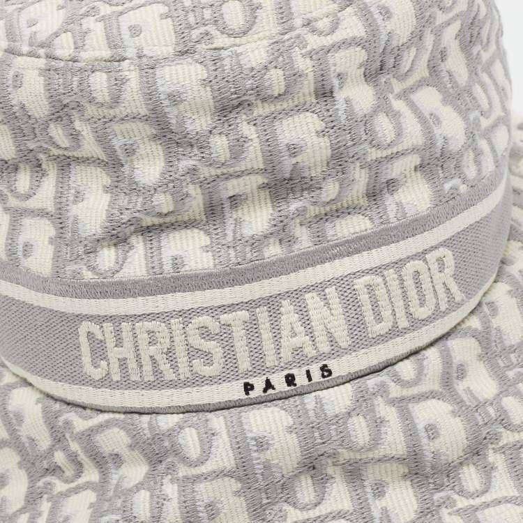 Pre Owned Christian Dior Grey Oblique Jacquard Bucket Hat