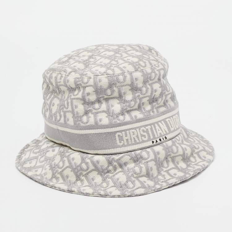 Pre Owned Christian Dior Grey Oblique Jacquard Bucket Hat