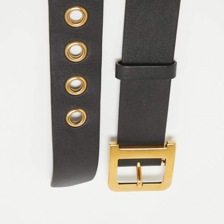 Pre Owned Dior Black Leather Diorquake Buckle Belt 75 CM