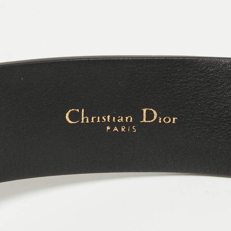 Pre Owned Dior Black Leather Diorquake Buckle Belt 75 CM