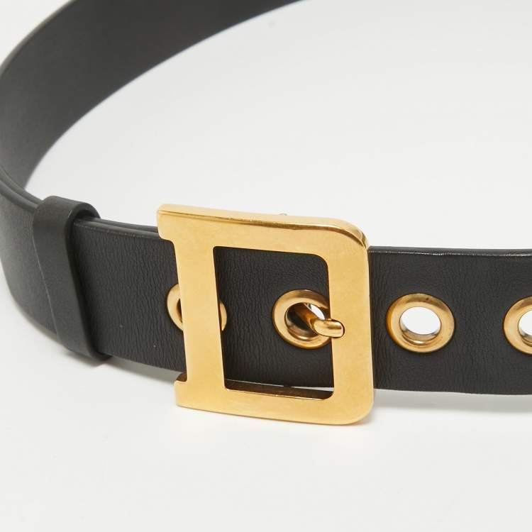 Pre Owned Dior Black Leather Diorquake Buckle Belt 75 CM