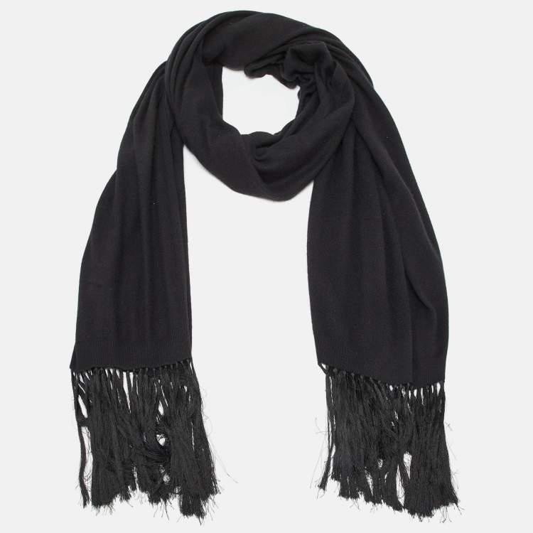 Pre Owned Dior Black Cashmere Fringed Stole