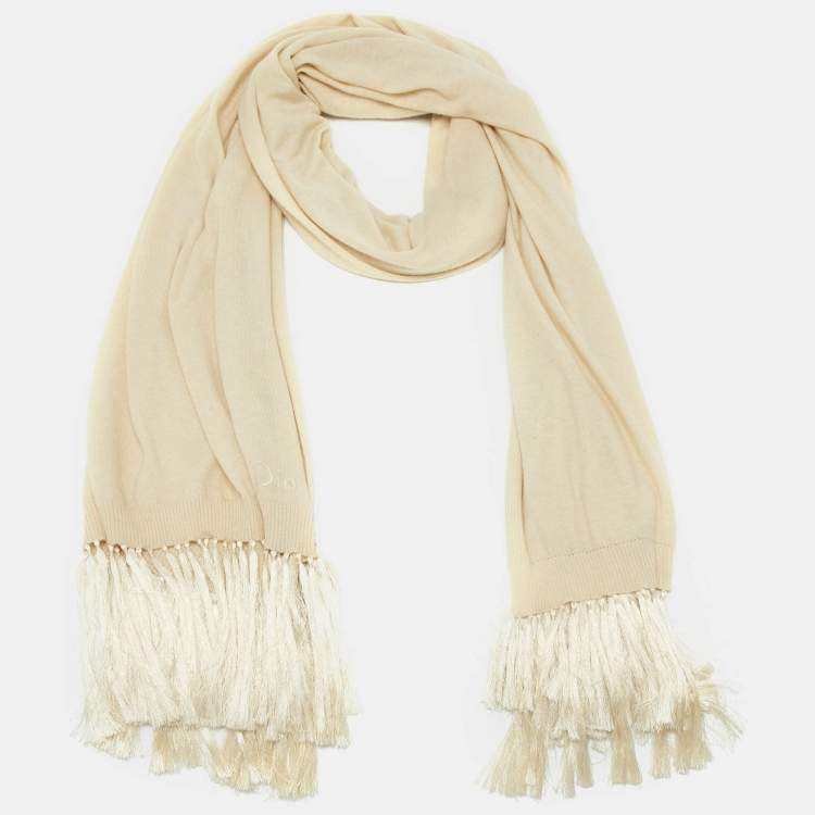 مملوكة مسبقًا Dior Cream Cashmere Fringed Stole
