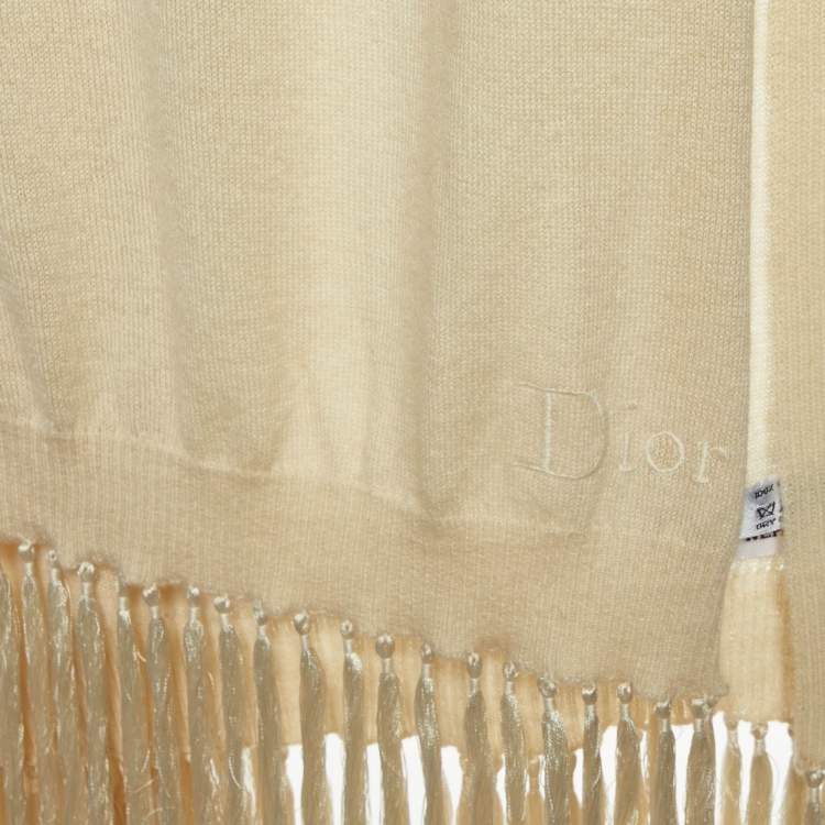 مملوكة مسبقًا Dior Cream Cashmere Fringed Stole