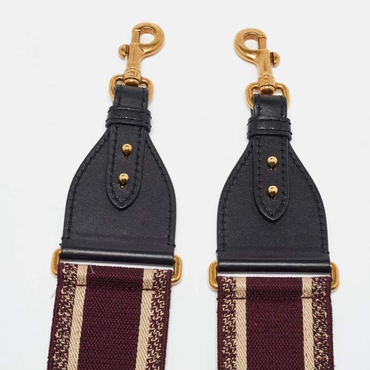 Pre Owned Dior Burgundy Embroidered Canvas and Leather Book Shoulder Strap