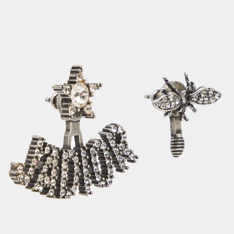 DIOR 蜂ピアス　J’ADIOR Dior J'adior Asymmetrical Bee Crystal Silver Tone Earrings