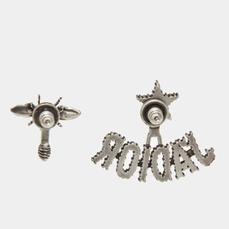Pre Owned Dior J'adior Asymmetrical Bee Crystal Silver Tone Earrings