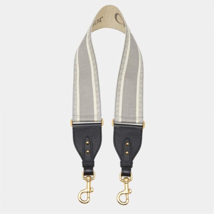 Pre Owned Dior Grey/White Embroidered Logo Canvas and Leather Shoulder Bag Strap