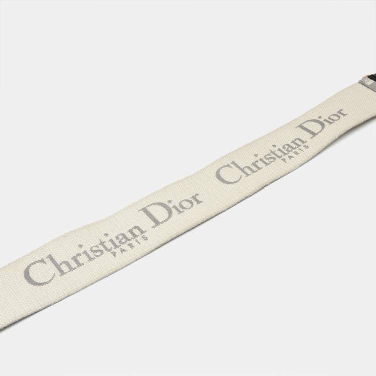 Pre Owned Dior Grey/White Embroidered Logo Canvas and Leather Shoulder Bag Strap