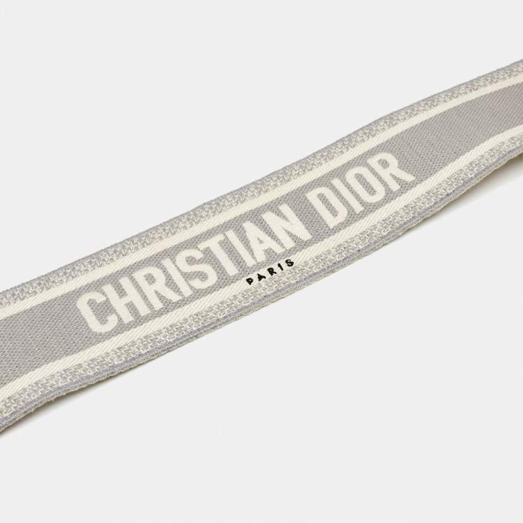 Pre Owned Dior Grey/White Embroidered Logo Canvas and Leather Shoulder Bag Strap