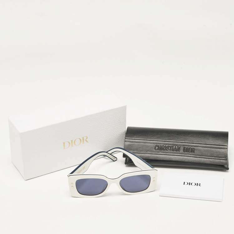 Pre Owned Dior White/Navy Blue DiorPacific S1U Square Sunglasses