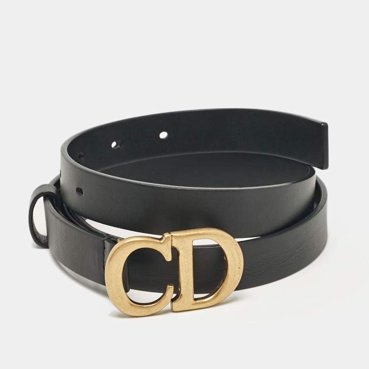 Pre Owned Dior Black Leather CD Logo Buckle Belt 80CM