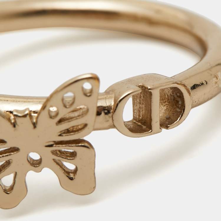 مملوكة مسبقًا Dior Butterfly Gold Tone Ring Size 52