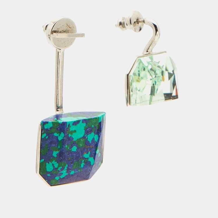 Pre Owned Dior Asymmetrical Crystal Resin Silver Tone Earrings