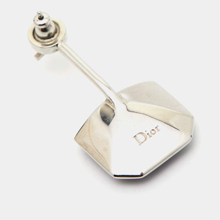Pre Owned Dior Asymmetrical Crystal Resin Silver Tone Earrings