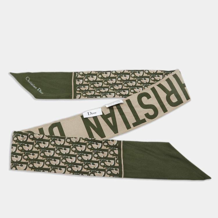 Pre Owned Dior Green/Beige Oblique Silk Mitzah Scarf