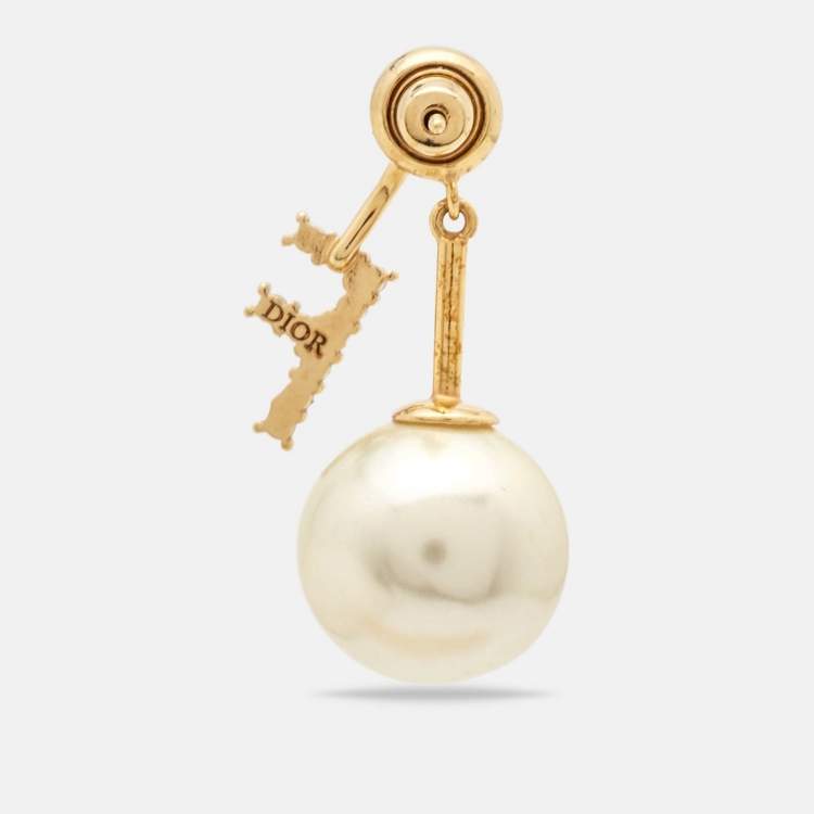 Pre Owned Dior My ABC Faux Pearl Crystals Gold Tone Single Earring
