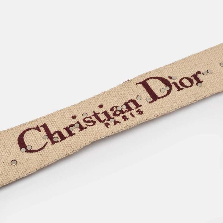 Pre Owned Dior Burgundy Canvas and Leather Studded Saddle Shoulder Bag Strap