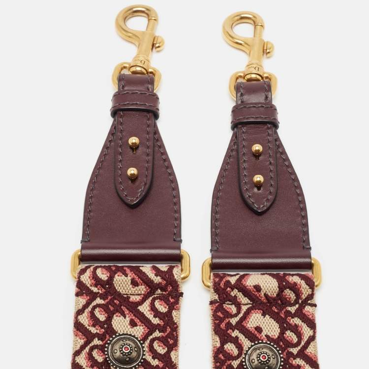 Pre Owned Dior Burgundy Canvas and Leather Studded Saddle Shoulder Bag Strap