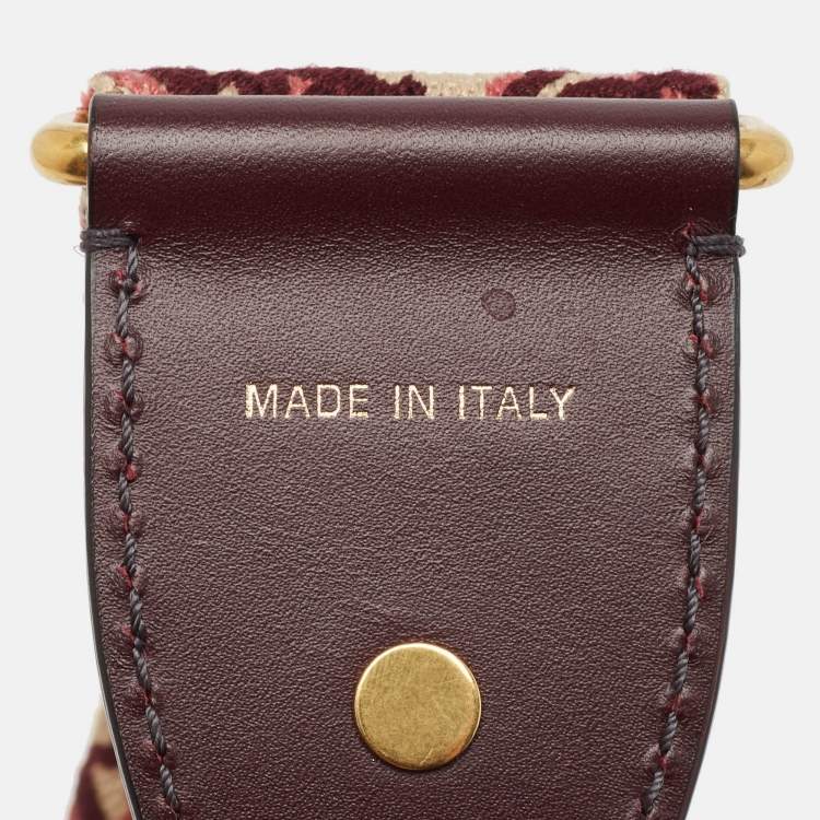 Pre Owned Dior Burgundy Canvas and Leather Studded Saddle Shoulder Bag Strap