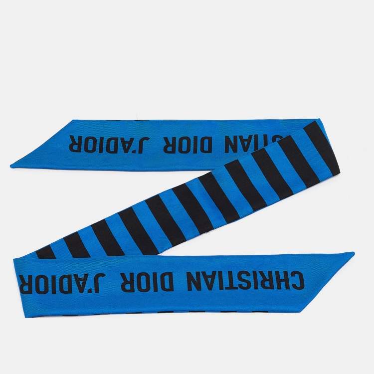 Pre Owned Dior Blue Stripe Print Silk Mitzah Scarf