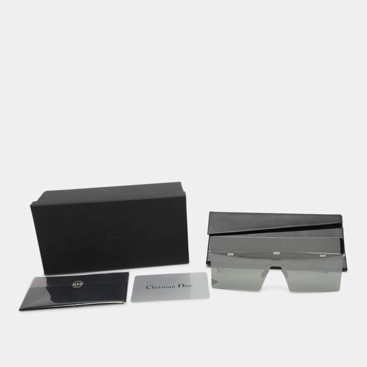 Pre Owned Dior Silver/Black Mirrored 0100T Hardior Square Shield Sunglasses