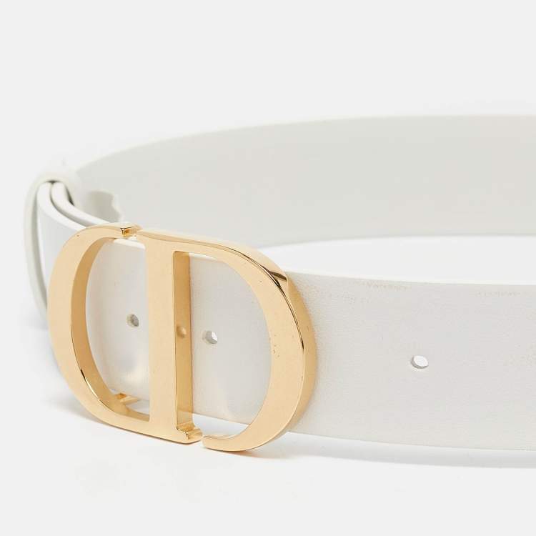 Pre Owned Dior White Leather 30 Montaigne Buckle Belt 70 CM