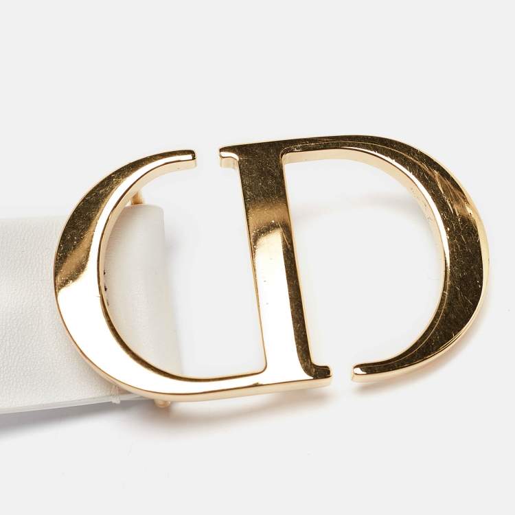 Pre Owned Dior White Leather 30 Montaigne Buckle Belt 70 CM