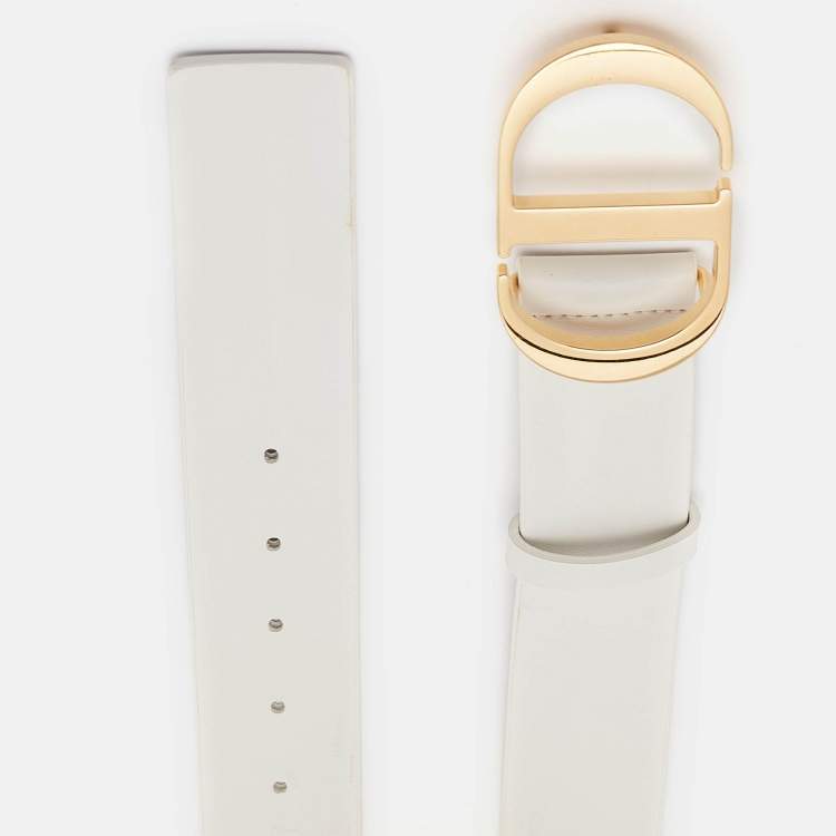 Pre Owned Dior White Leather 30 Montaigne Buckle Belt 70 CM