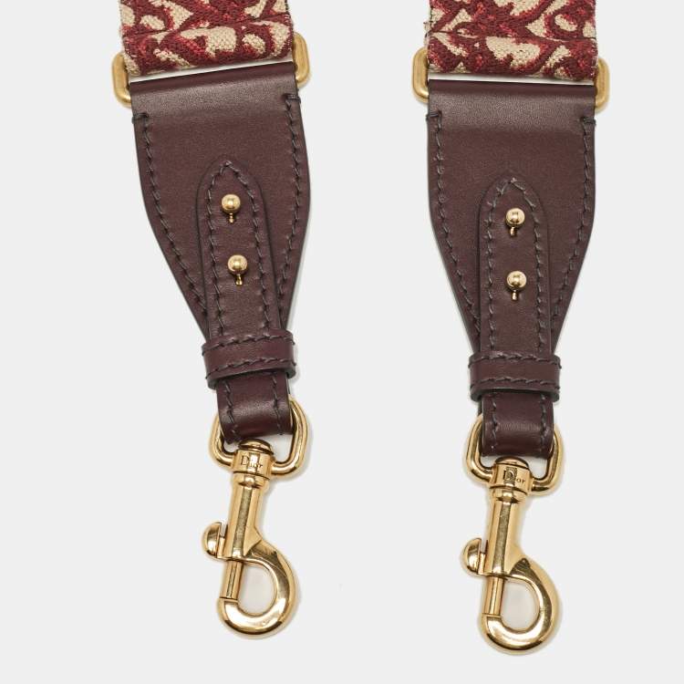 Pre Owned Dior Burgundy/Beige Oblique Canvas and Leather Studded Shoulder Bag Strap