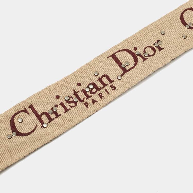 Pre Owned Dior Burgundy/Beige Oblique Canvas and Leather Studded Shoulder Bag Strap