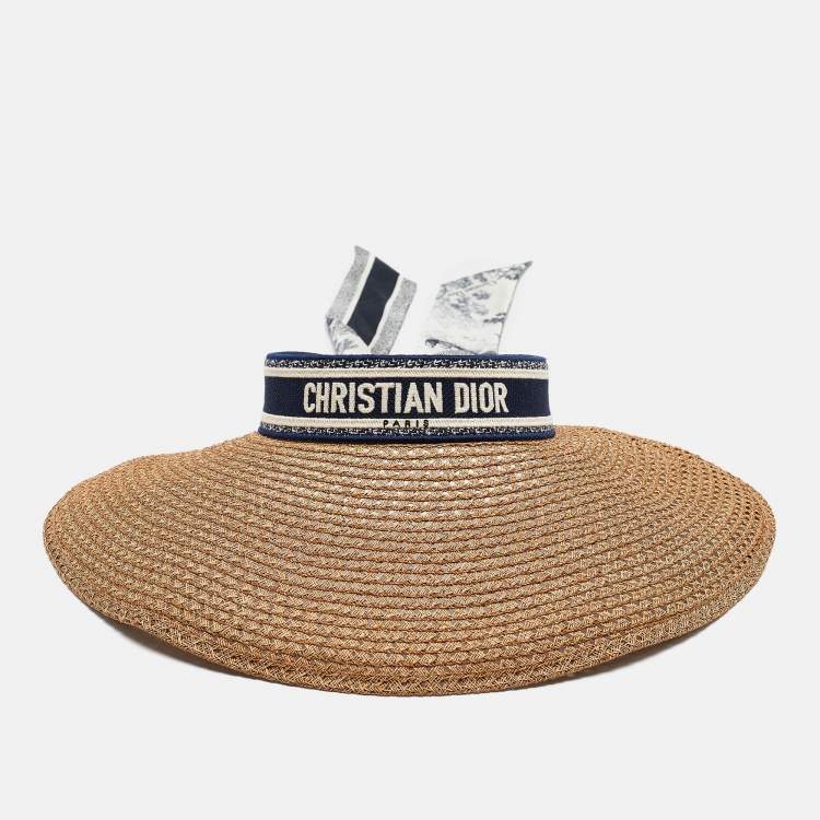 Pre Owned Dior Brown Straw Dioriviera D-Ocean Visor with Silk Mitzah