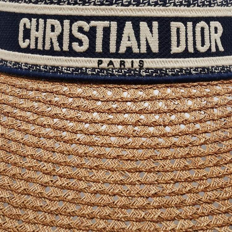 Pre Owned Dior Brown Straw Dioriviera D-Ocean Visor with Silk Mitzah
