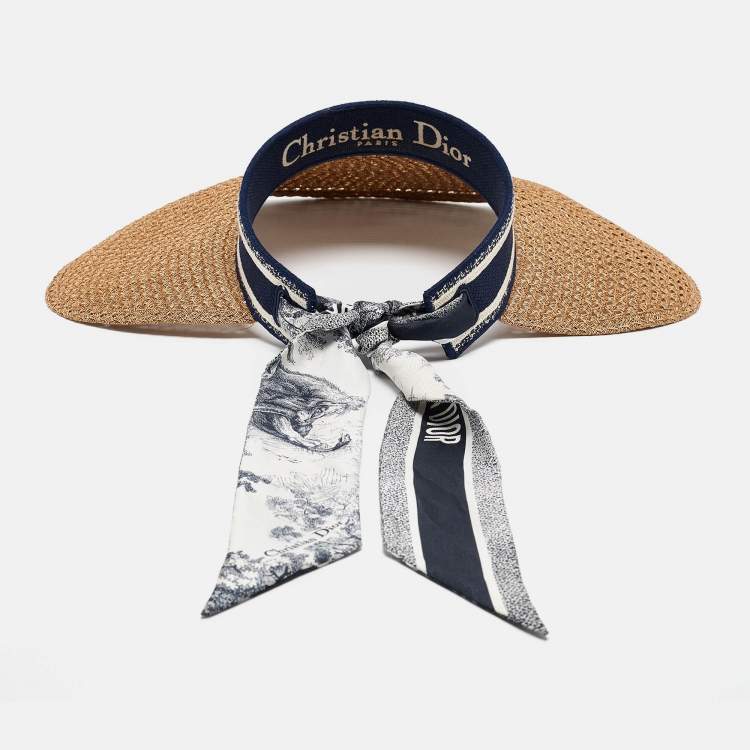 Pre Owned Dior Brown Straw Dioriviera D-Ocean Visor with Silk Mitzah