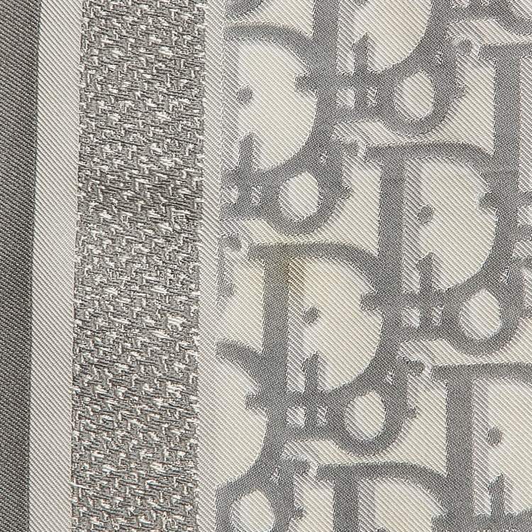 Pre Owned Dior Grey Oblique Silk Fringed Scarf 
