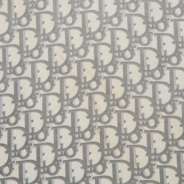 Pre Owned Dior Grey Oblique Silk Fringed Scarf 