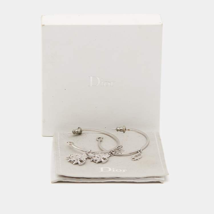Pre Owned Dior Bee Crystals Silver Tone Hopp Earrings